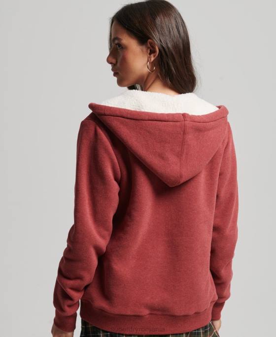 Superdry hanorac cu fermoar căptușit cu borg esențial îmbrăcăminte roșu femei JX0Z5779
