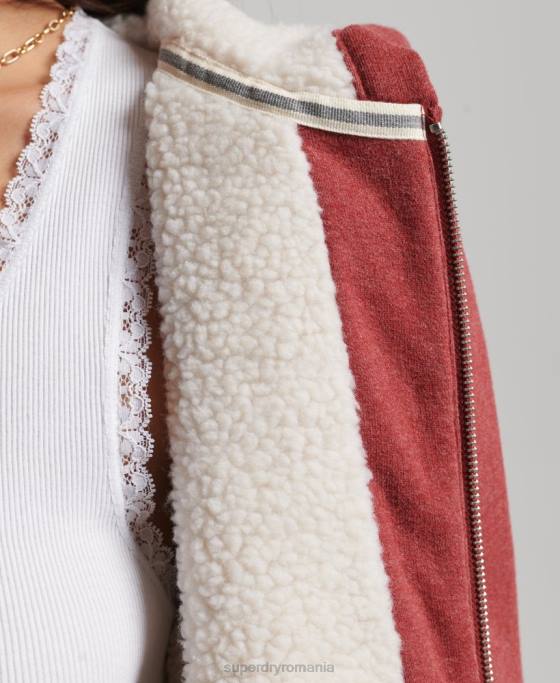 Superdry hanorac cu fermoar căptușit cu borg esențial îmbrăcăminte roșu femei JX0Z5779