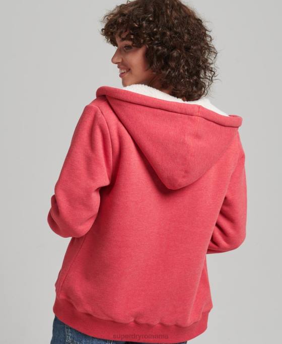 Superdry hanorac cu fermoar căptușit cu borg esențial îmbrăcăminte roșu femei JX0Z5842