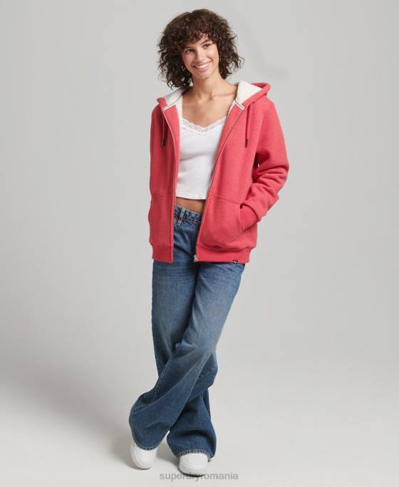 Superdry hanorac cu fermoar căptușit cu borg esențial îmbrăcăminte roșu femei JX0Z5842