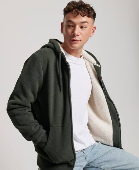 Superdry hanorac cu fermoar căptușit cu borg esențial îmbrăcăminte verde bărbați JX0Z5204