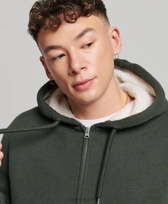 Superdry hanorac cu fermoar căptușit cu borg esențial îmbrăcăminte verde bărbați JX0Z5204