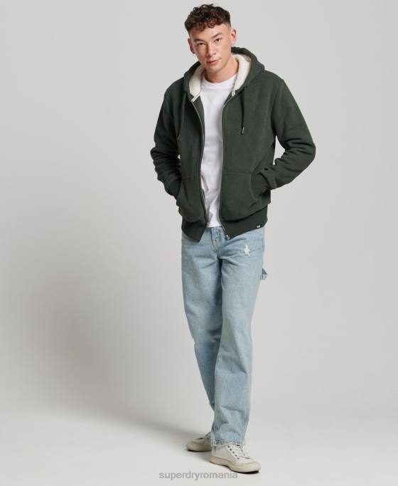 Superdry hanorac cu fermoar căptușit cu borg esențial îmbrăcăminte verde bărbați JX0Z5204