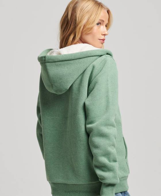Superdry hanorac cu fermoar căptușit cu borg esențial îmbrăcăminte verde femei JX0Z5742