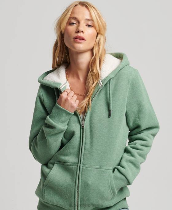Superdry hanorac cu fermoar căptușit cu borg esențial îmbrăcăminte verde femei JX0Z5742