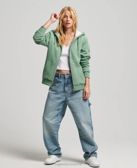 Superdry hanorac cu fermoar căptușit cu borg esențial îmbrăcăminte verde femei JX0Z5742