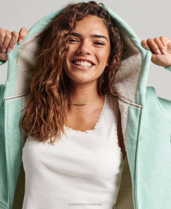 Superdry hanorac cu fermoar căptușit cu borg esențial îmbrăcăminte verde femei JX0Z5757