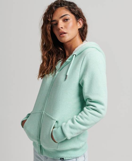Superdry hanorac cu fermoar căptușit cu borg esențial îmbrăcăminte verde femei JX0Z5757