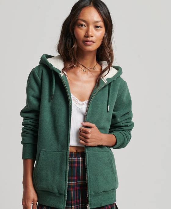 Superdry hanorac cu fermoar căptușit cu borg esențial îmbrăcăminte verde femei JX0Z5782