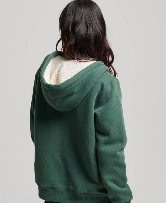 Superdry hanorac cu fermoar căptușit cu borg esențial îmbrăcăminte verde femei JX0Z5782