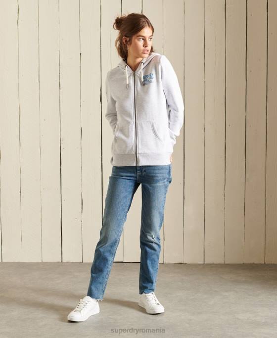 Superdry hanorac cu fermoar de atletism îmbrăcăminte gri deschis femei JX0Z6085