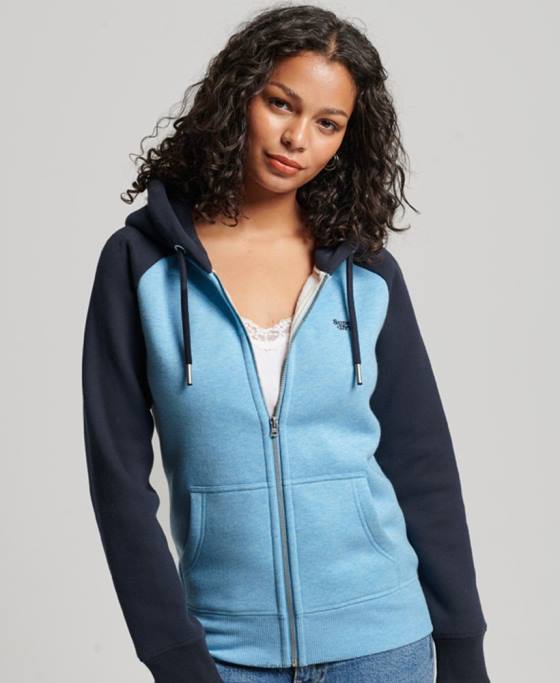 Superdry hanorac cu fermoar de baseball cu logo vintage brodat îmbrăcăminte albastru femei JX0Z3387