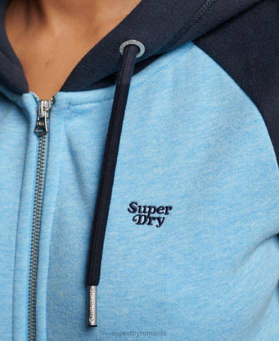 Superdry hanorac cu fermoar de baseball cu logo vintage brodat îmbrăcăminte albastru femei JX0Z3387