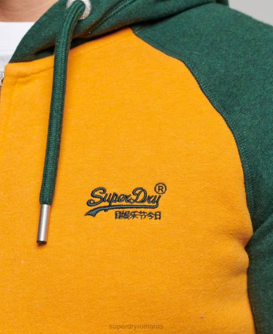 Superdry hanorac cu fermoar de baseball cu logo vintage brodat îmbrăcăminte aur bărbați JX0Z490