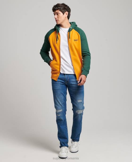 Superdry hanorac cu fermoar de baseball cu logo vintage brodat îmbrăcăminte aur bărbați JX0Z490