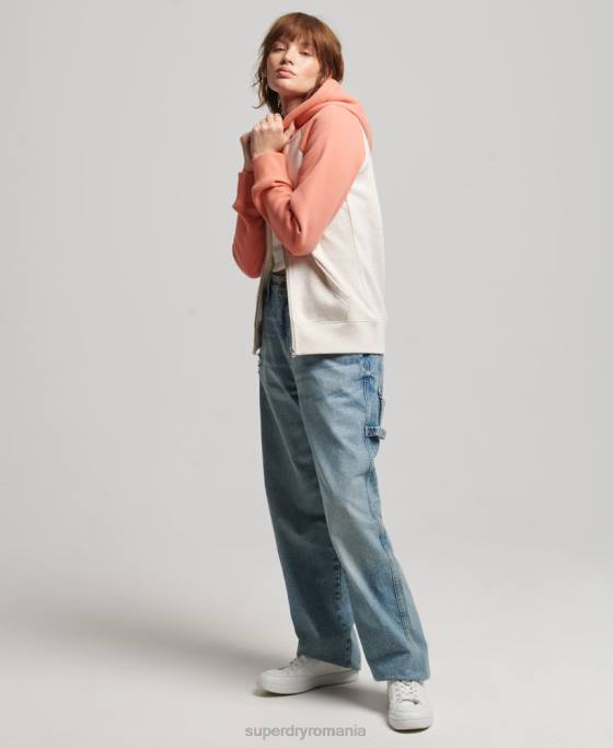 Superdry hanorac cu fermoar de baseball cu logo vintage brodat îmbrăcăminte coral femei JX0Z3339