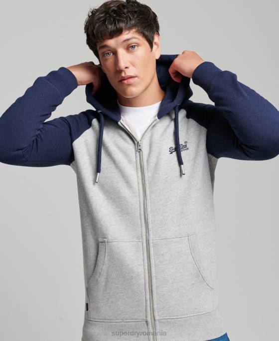 Superdry hanorac cu fermoar de baseball cu logo vintage brodat îmbrăcăminte gri bărbați JX0Z481