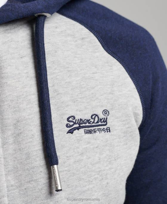 Superdry hanorac cu fermoar de baseball cu logo vintage brodat îmbrăcăminte gri bărbați JX0Z481