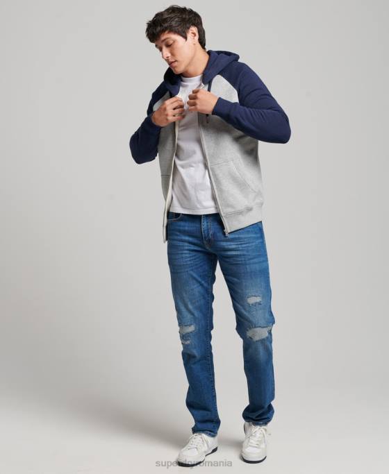 Superdry hanorac cu fermoar de baseball cu logo vintage brodat îmbrăcăminte gri bărbați JX0Z481