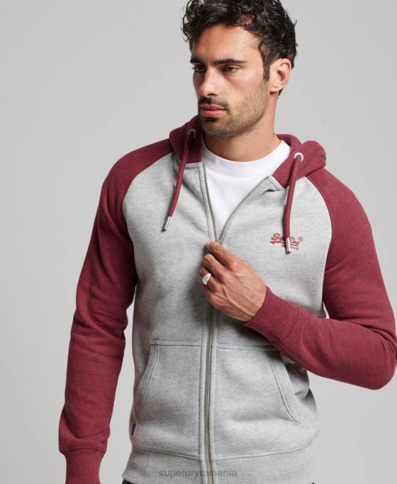 Superdry hanorac cu fermoar de baseball cu logo vintage brodat îmbrăcăminte gri deschis bărbați JX0Z557