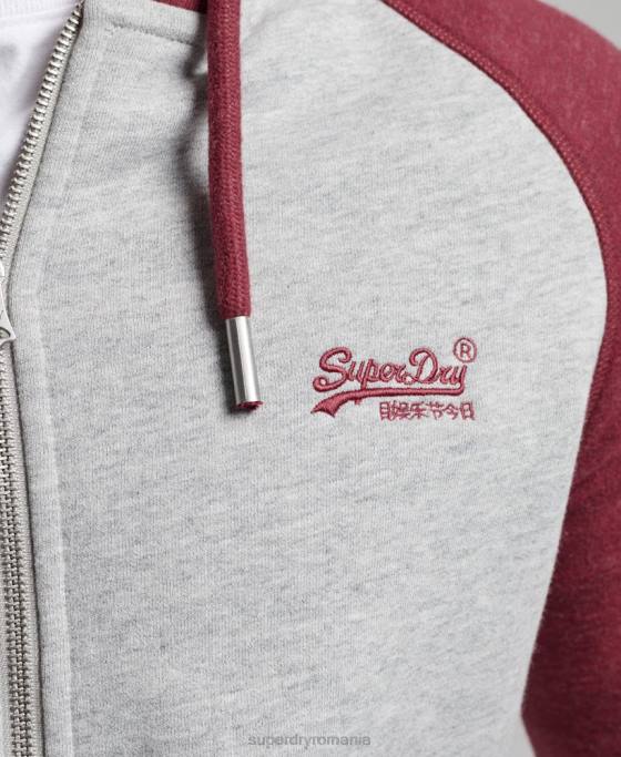 Superdry hanorac cu fermoar de baseball cu logo vintage brodat îmbrăcăminte gri deschis bărbați JX0Z557