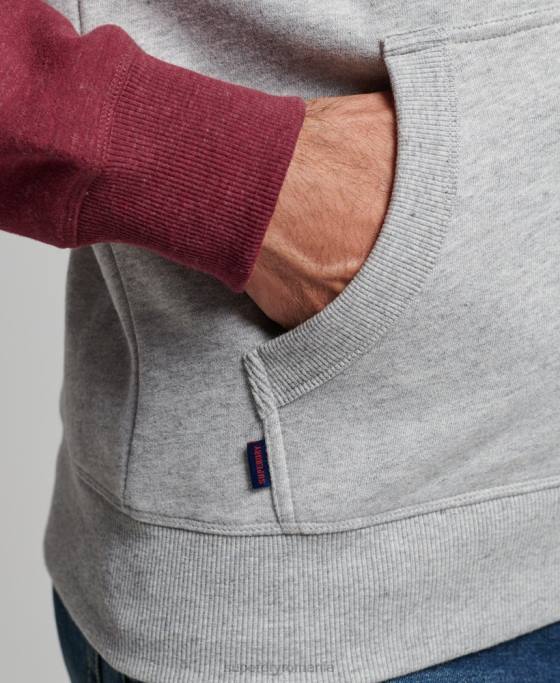 Superdry hanorac cu fermoar de baseball cu logo vintage brodat îmbrăcăminte gri deschis bărbați JX0Z557