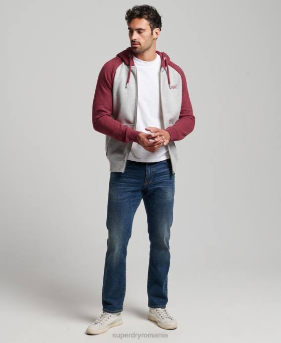 Superdry hanorac cu fermoar de baseball cu logo vintage brodat îmbrăcăminte gri deschis bărbați JX0Z557