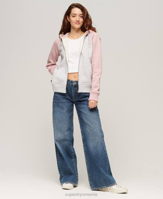 Superdry hanorac cu fermoar de baseball cu logo vintage brodat îmbrăcăminte gri femei JX0Z3283