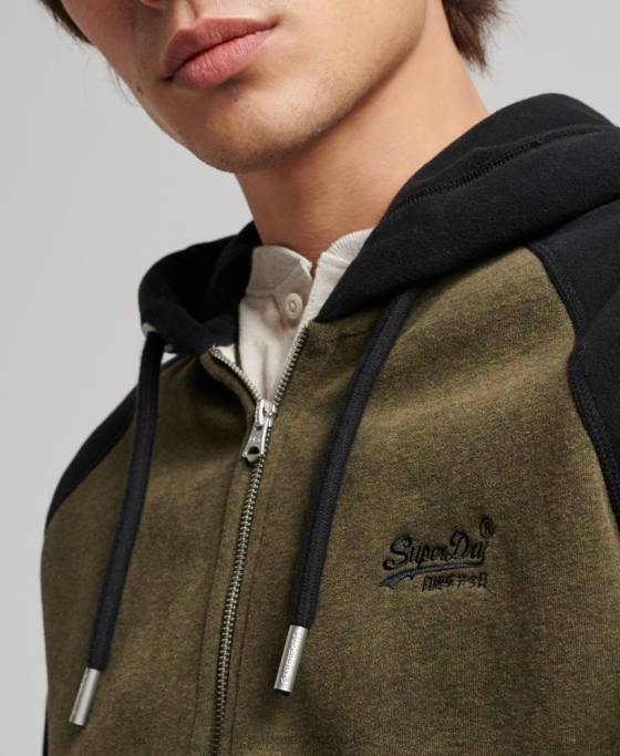 Superdry hanorac cu fermoar de baseball cu logo vintage brodat îmbrăcăminte verde bărbați JX0Z723