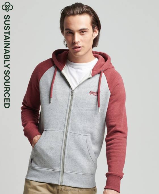 Superdry hanorac cu fermoar din bumbac organic cu logo vintage îmbrăcăminte gri deschis bărbați JX0Z674