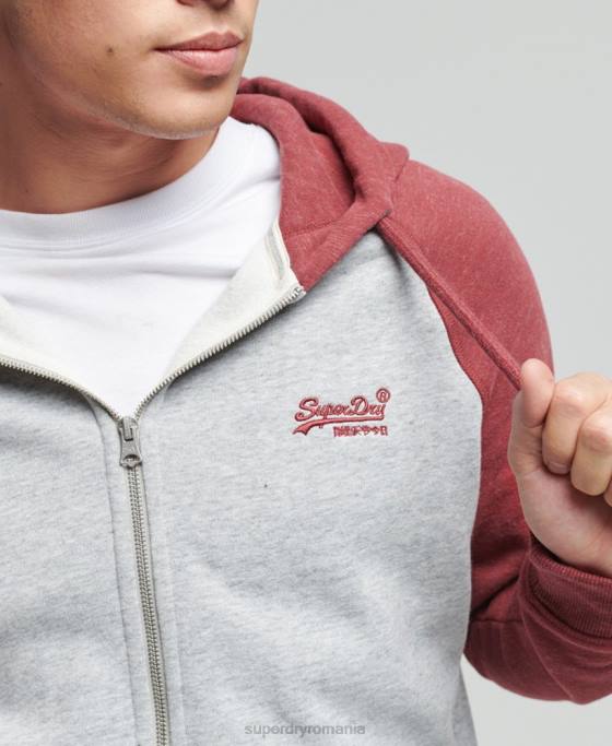 Superdry hanorac cu fermoar din bumbac organic cu logo vintage îmbrăcăminte gri deschis bărbați JX0Z674