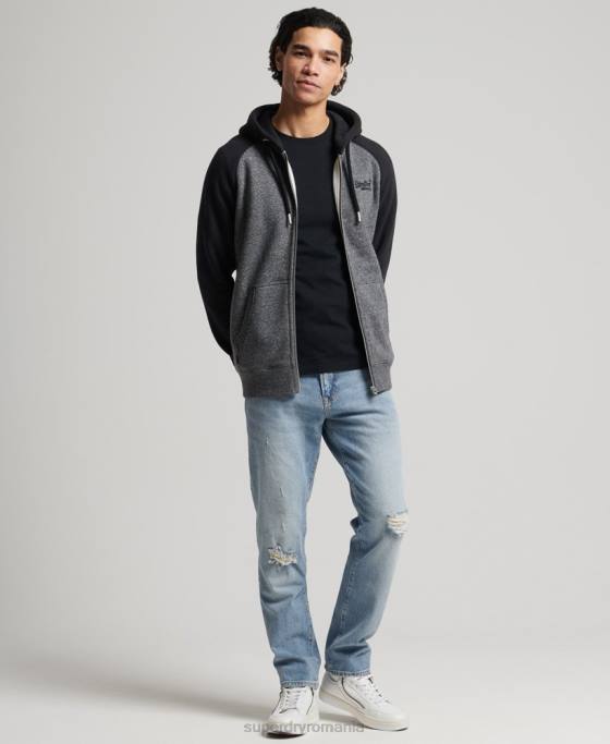Superdry hanorac cu fermoar din bumbac organic cu logo vintage îmbrăcăminte gri inchis bărbați JX0Z666