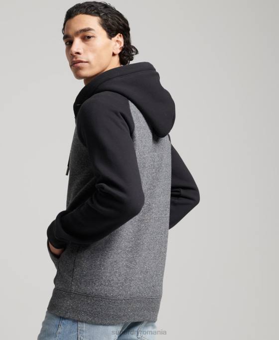 Superdry hanorac cu fermoar din bumbac organic cu logo vintage îmbrăcăminte gri inchis bărbați JX0Z666