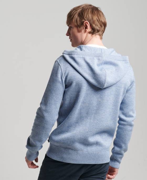 Superdry hanorac cu fermoar din bumbac organic esențial îmbrăcăminte albastru inchis bărbați JX0Z5260