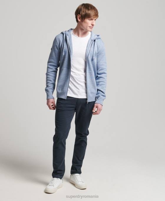 Superdry hanorac cu fermoar din bumbac organic esențial îmbrăcăminte albastru inchis bărbați JX0Z5260