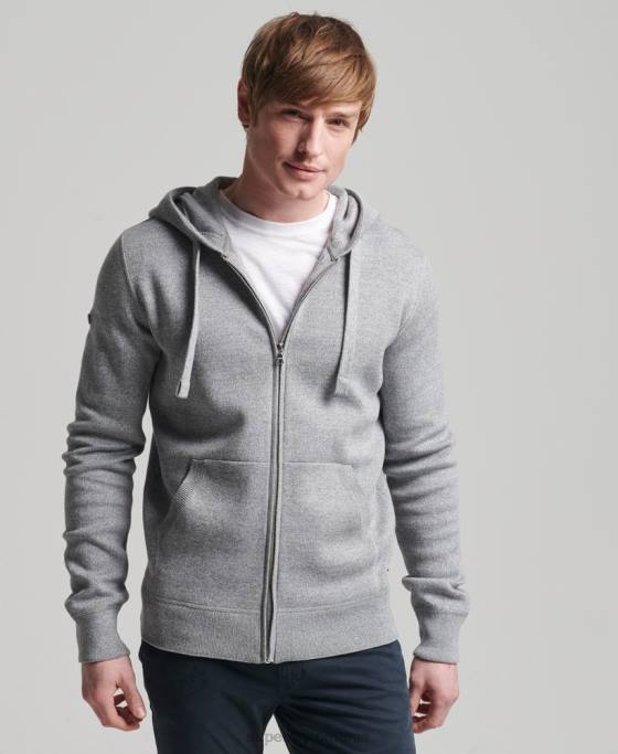 Superdry hanorac cu fermoar din bumbac organic esențial îmbrăcăminte gri bărbați JX0Z5257