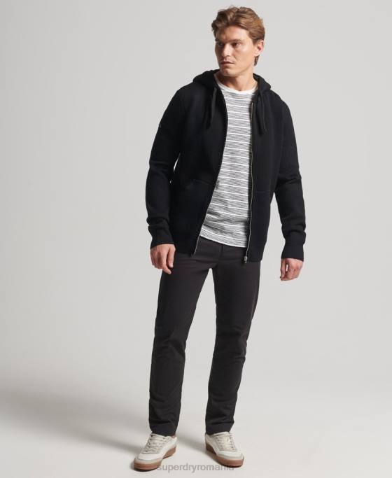 Superdry hanorac cu fermoar din bumbac organic esențial îmbrăcăminte negru bărbați JX0Z5262