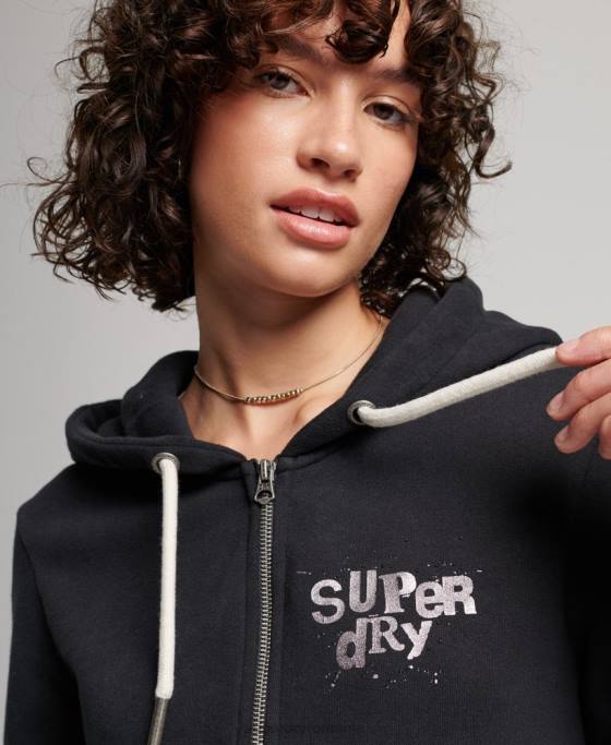 Superdry hanorac cu fermoar din magazinul de produse vintage îmbrăcăminte negru femei JX0Z3351