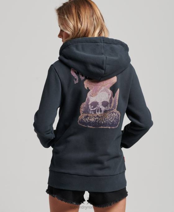 Superdry hanorac cu fermoar din magazinul de produse vintage îmbrăcăminte negru femei JX0Z3382