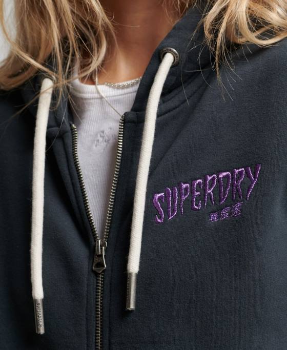 Superdry hanorac cu fermoar din magazinul de produse vintage îmbrăcăminte negru femei JX0Z3382