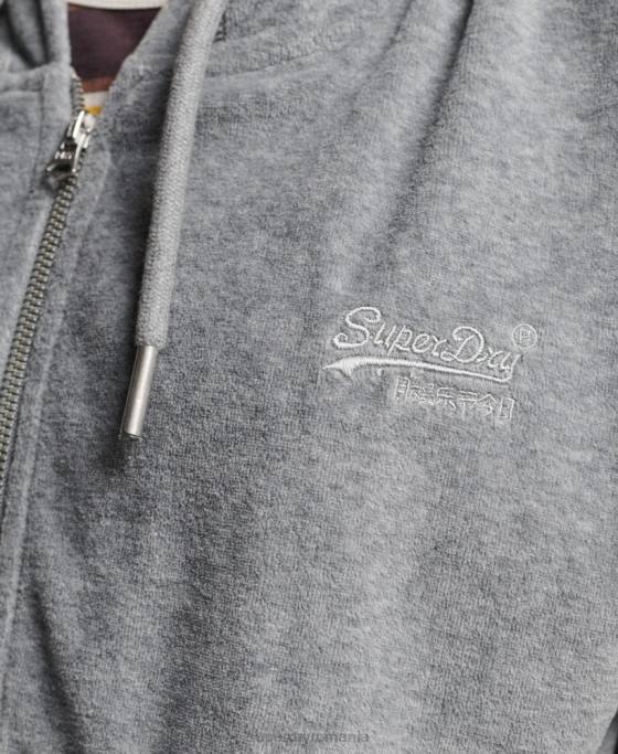 Superdry hanorac cu fermoar din velur cu logo vintage din bumbac organic îmbrăcăminte gri femei JX0Z2197