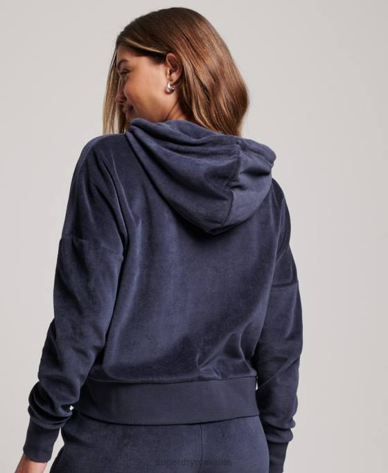 Superdry hanorac cu fermoar din velur cu logo vintage din bumbac organic îmbrăcăminte marina femei JX0Z2185