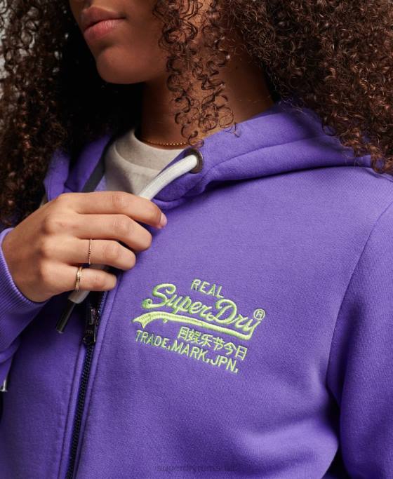 Superdry hanorac cu fermoar neon logo vintage îmbrăcăminte Violet femei JX0Z2287