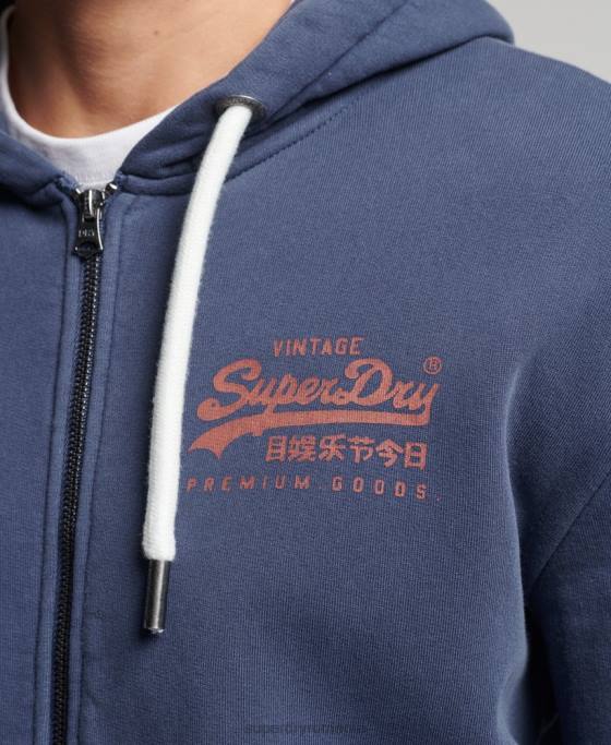 Superdry hanorac cu fermoar neon logo vintage îmbrăcăminte albastru inchis bărbați JX0Z476