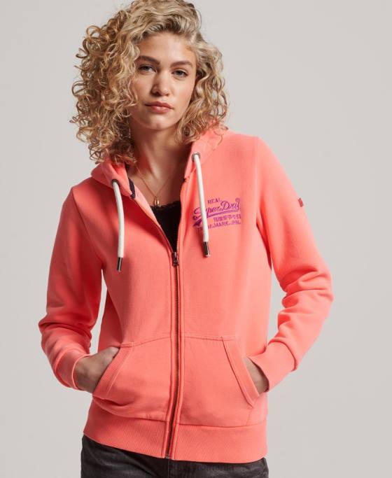 Superdry hanorac cu fermoar neon logo vintage îmbrăcăminte coral femei JX0Z2065
