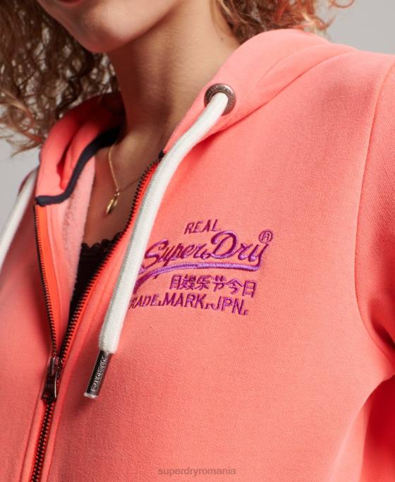 Superdry hanorac cu fermoar neon logo vintage îmbrăcăminte coral femei JX0Z2065