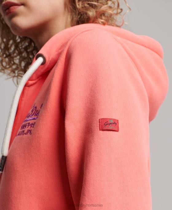 Superdry hanorac cu fermoar neon logo vintage îmbrăcăminte coral femei JX0Z2065