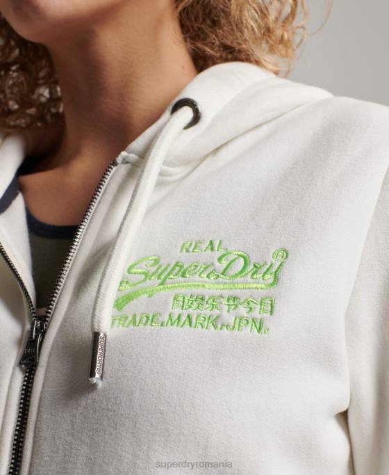 Superdry hanorac cu fermoar neon logo vintage îmbrăcăminte cremă femei JX0Z2252