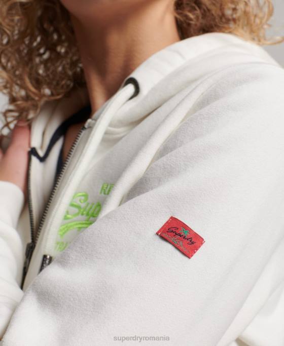 Superdry hanorac cu fermoar neon logo vintage îmbrăcăminte cremă femei JX0Z2252