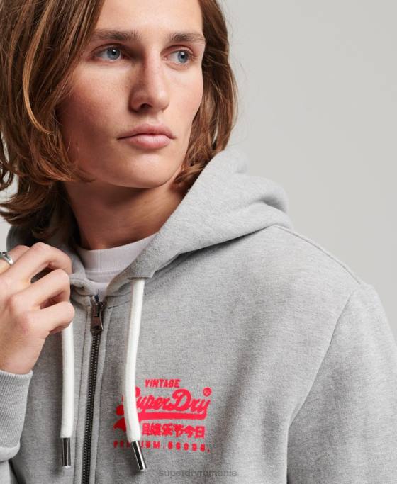 Superdry hanorac cu fermoar neon logo vintage îmbrăcăminte gri bărbați JX0Z489